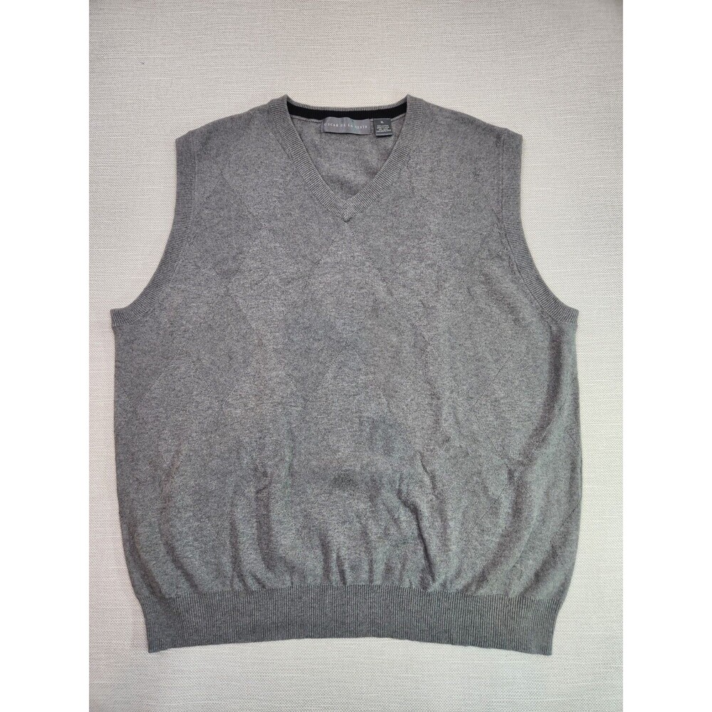 Oscar De La Renta XL Argyle Gray Sweater Vest V-Neck Pullover Cotton Men